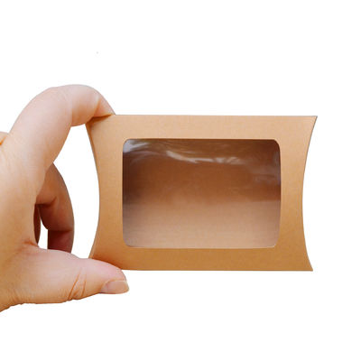 Scatola per cuscini in carta kraft stampata su misura con finestrino trasparente Imballaggio ecologico per regali e vendita al dettaglio