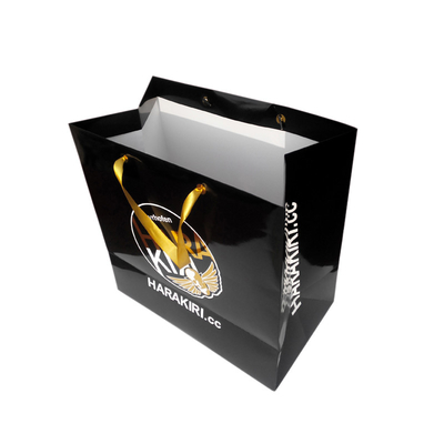 Un buon prezzo. Logo nero stampato abitudine della stagnola di oro della corda di Tote Bags With Satin Ribbon dell'euro della carta in linea